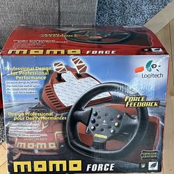 Logitech Momo Force Force Feedback racing wheel & foot pedals. Leather wheel. Tested, works
