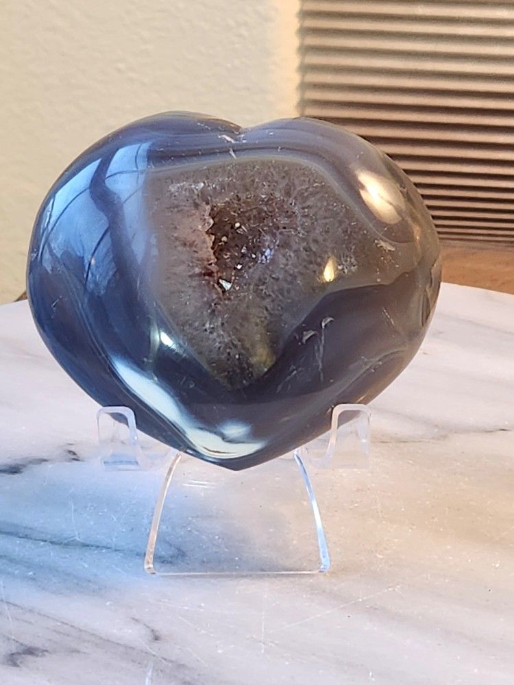 0.9 Lb (421g) Sparkle Druzy Orca Agate Heart Quartz Crystal