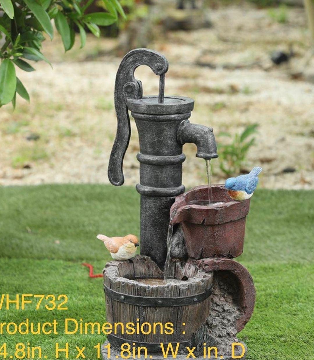 Cement/Resin Barrels and Blue Bird Outdoor Fountain