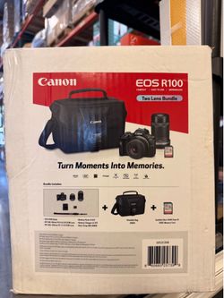 Canon EOS R100 Mirrorless Camera 2 Lens Bundle with Shoulder Bag and 32GB Memory Card Brand New In Box