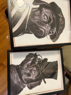 Set of 2 Framed Pug Dog Art Prints