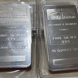 TWO NTR Metals 10 Troy Oz .999 Fine Silver Bar Bullion Investment Coins Precious Ounce