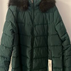 Coat Quilted  Weather Proof Fur Hoody Color Forest Green Size L