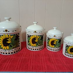 VTG 4 SUSAN WINGET SUNFLOWER CERAMIC KITCHEN CANISTER SET COOKIE JARS 1999
VTG 4 SUSAN WINGET SUNFLOWER CERAMIC KITCHEN CANISTER SET COOKIE JARS 1999 