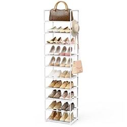 WEXCISE Metal Shoe Rack Organizer 10 Tiers Tall Shoe Rack 20-24 Pairs Narrow Shoe Racks for Closets Entryway Vertical Shoe and Boots Organi