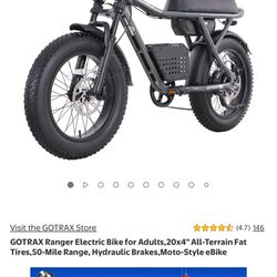 GOTRAX Ranger Electric Bike for Adults, 20x4" All-Terrain Fat Tires, 50-Mile Range, Hydraulic Brakes