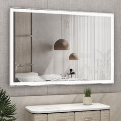 60x40 Inch LED Bathroom Mirror with Adjustable Lights & Aluminum Frame  