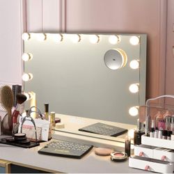 Vanity Makeup Mirror with 15 Pcs LED Bulbs, 10X Magnification, Hollywood Lighted Beauty Mirror with Touch Control, Makeup Cosmetic Mirror New