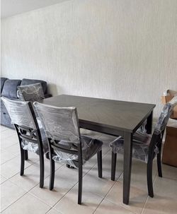 Dark Wood Dining Table and Chairs Set