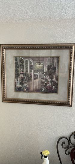 Framed Garden Porch Print with Gold Frame