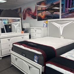 Stunning White 5pc Bedroom Set With LED Lighting Available Limited Time $1999