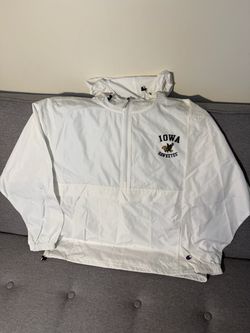 Champion Iowa Hawkeyes Windbreaker Jacket Men's L White Hooded Pullover NCAA