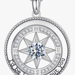 MOOSEA 925 Sterling Silver Compass Moissanite Necklace, (I‘d be lost without you),
