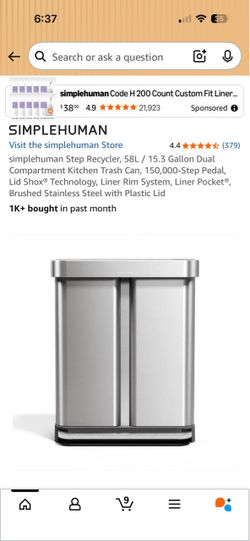 Simplehuman 58L Dual Compartment Step Trash Can