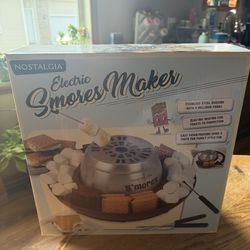 Nostalgia Indoor Electric Stainless Steel S'Mores Maker with 4 Lazy Susan Compartment Trays for Graham Crackers, Chocolate, Marshmallows and 4 Roastin
