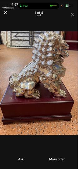 Pair of Tibetan Lion Statues 17inch tall Width 11inch