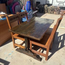 Solid Wood Table And Four Chairs
