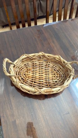Wicker Basket Tray Woven Rattan Oval 13"X10" Two Handles