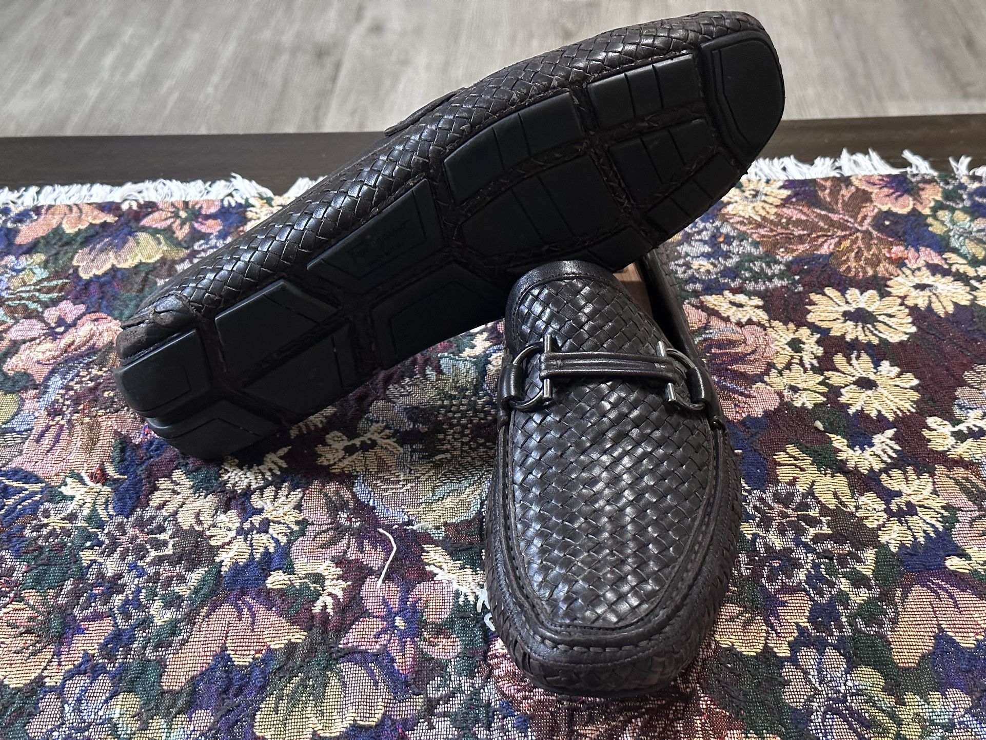 Salvatore Ferragamo Woven Leather Horsebit Loafers Size 12 Salvatore Ferragamo Black Woven Leather | Mercari main image 3