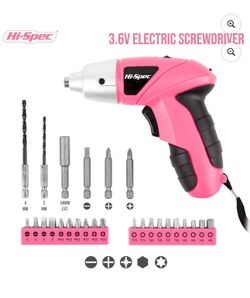 Hi-Spec 3.6V Cordless Electric Screwdriver Kit (Pink) – 27pc Set - NEW