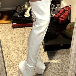 White Thigh High Heel Boots