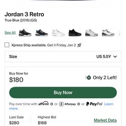 Jordan 3 True Blue Youth 5.5 7 Out 10 Yellowing 