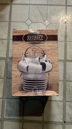 ESPRESSO SET 6 CUPS & 6 SAUCERS WITH CHROME RACK