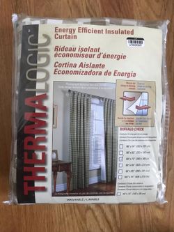 Thermalogic Check Tab-Top Curtain Pair, 72"L x 80"W - Wheat