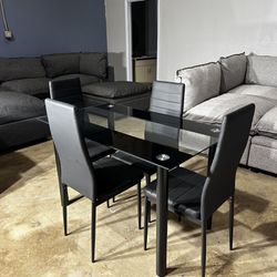 Black Glass Dining/ Kitchen Table 4 Chairs