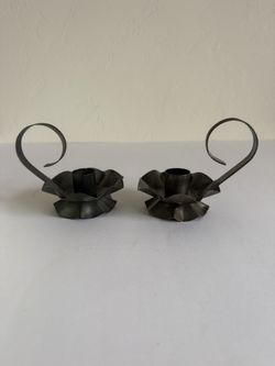 Vintage Metal Candle Clips - Set of 2 - Scalloped Edge Holders - Rustic Christmas Tree Candlesticks
