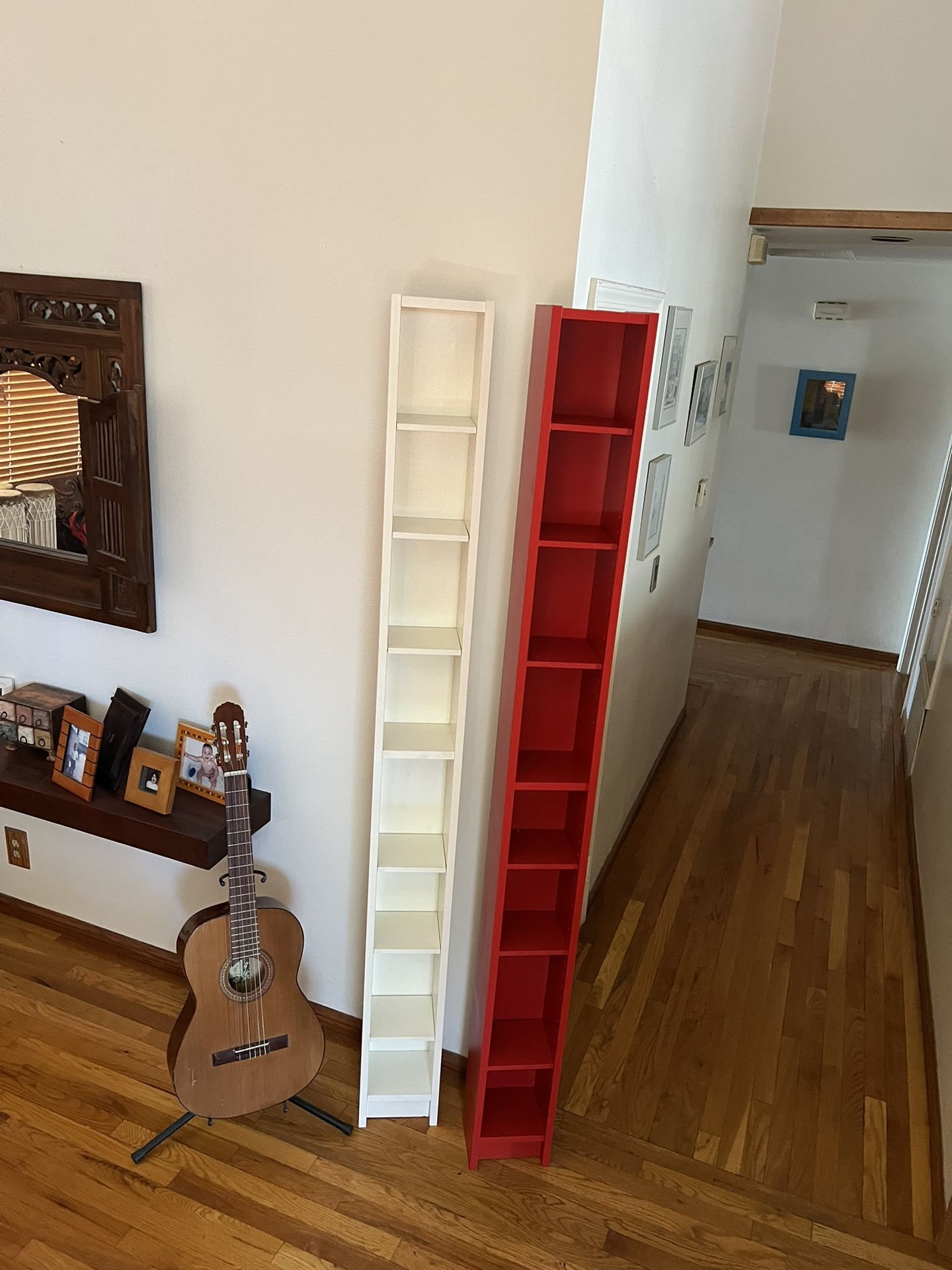 Two 80”T & Slim Bookcases(Guitar Not Included) Both For $40