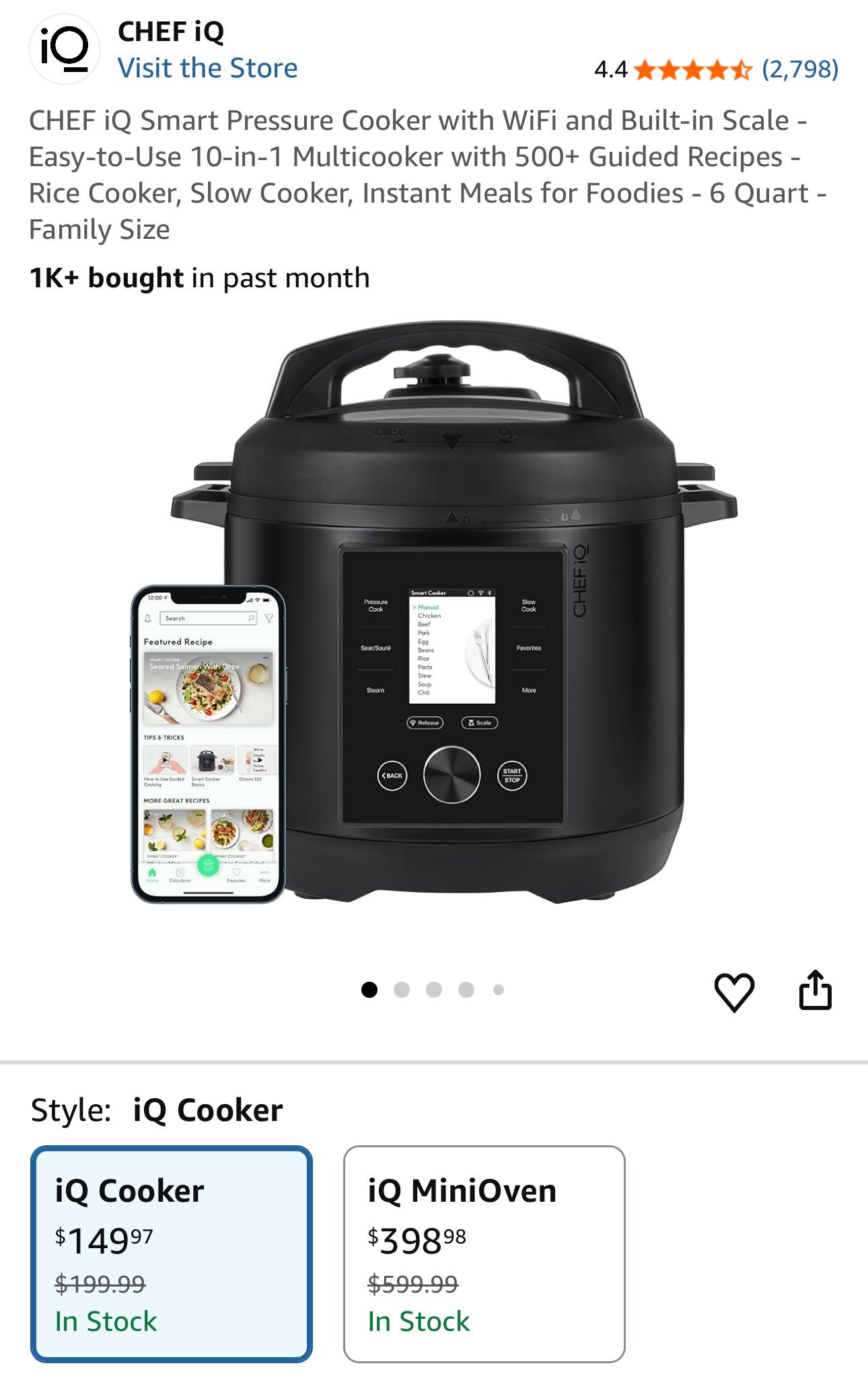 CHEF iQ Smart Pressure Cooker with WiFi and Built-in Scale - Easy-to-Use 10-in-1 Multicooker with 500+ Guided Recipes - Rice Cooker, Slow Cooker, Inst