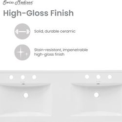 48" Ceramic Vanity Top Double Basins with 3 Holes   Color Glossy White Material Ceramic Size 48 Inch Product Dimensions 47.88"D x 18.5"W x 