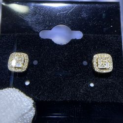 10k Yellow Gold Diamond Square Studs Screwback Earrings 