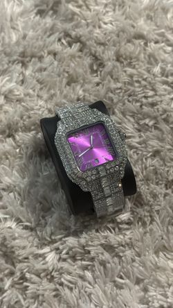 Iced Satire Cartier Out Square Face Watch Purple Dial