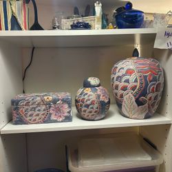 Hand-Painted Ceramic Ginger Jar and Box Set