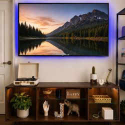 Modern TV Stand / Media Console with LED Lights - Walnut Finish - 65”