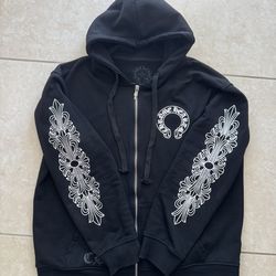 Chrome Hearts Horseshoe Floral Cross Sleeve Zip Up Hoodie