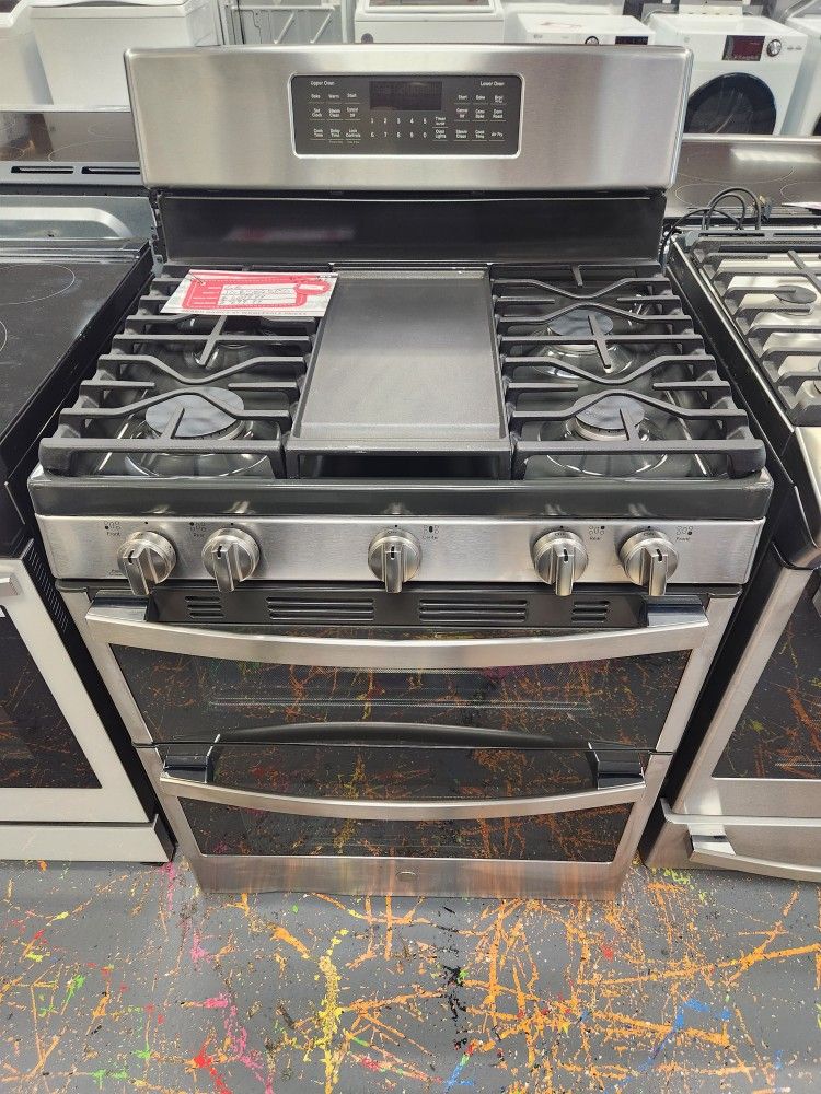 Amazing GE 30 Inch 6.8 Cu Ft Gas Range With Double Oven Convection Bake And Air Fry JGBS86SPSS