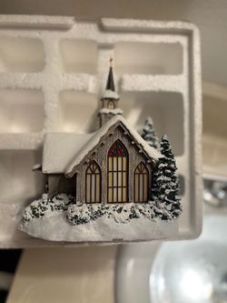 Thomas Kinkade Christmas Village Church Figurine with Snow