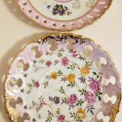 Pair of Reticulated Pierced Rim Saucers Japan