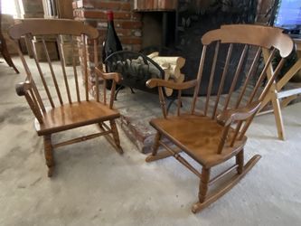 Two Matching Children’s Mini Antique S. Bent & Bros. Colonial Rocking Chairs
