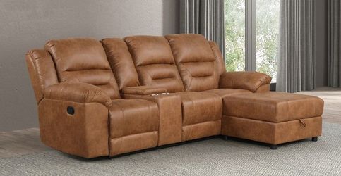 Brand New Saddle Brown Leather Reclining Sectional Sofa