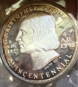 RARE 1992 proof like Commemorative Christopher Columbos 2oz .999 SILVER COIN