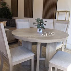 5-pc Round Dining Table Set Light Grey