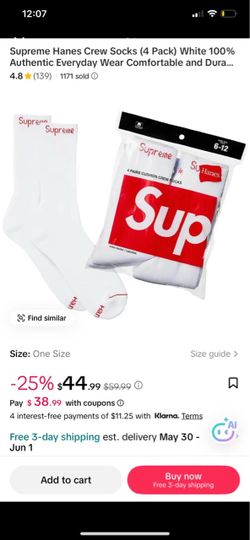 Supreme x Hanes Crew Socks 4-Pack White