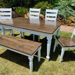 Dining Table Chairs And Bench Farmhouse Kitchen Table Set 