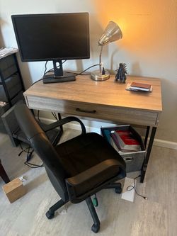 Office Desk, Chair, and Monitor