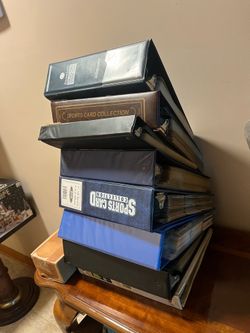 Large lot of 8 sports cards binders and 1 box of 88 topps Baseball