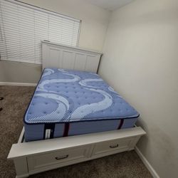 Queen Bed Frame With Mattress - Like NEW